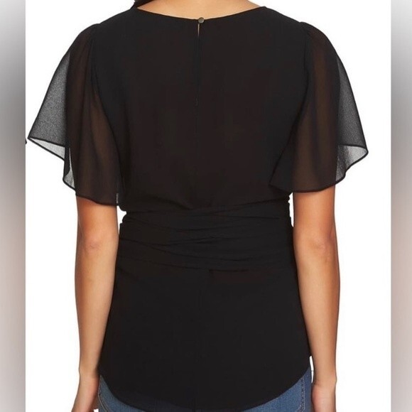 NWT 1. State Short Sleeve Black Tie Waist Blouse, Size XS - Picture 3 of 9